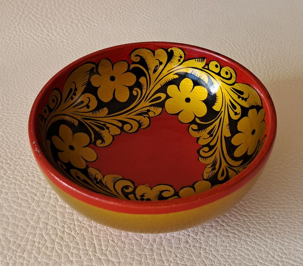 lot de 6 petit bol coupelle en bois laqu&eacute; noir rouge or Décoration
