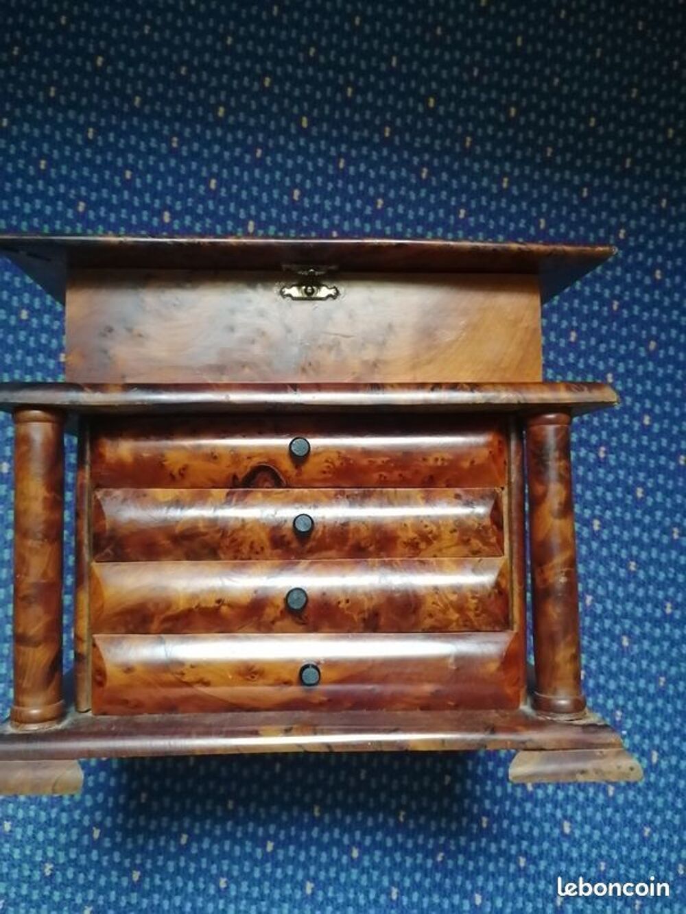 Petit coffret &agrave; tiroir en bois de loupe ancien art maison Meubles