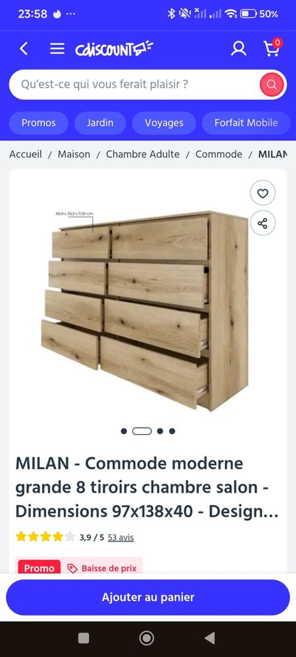 Commode bois 8 tiroirs Meubles
