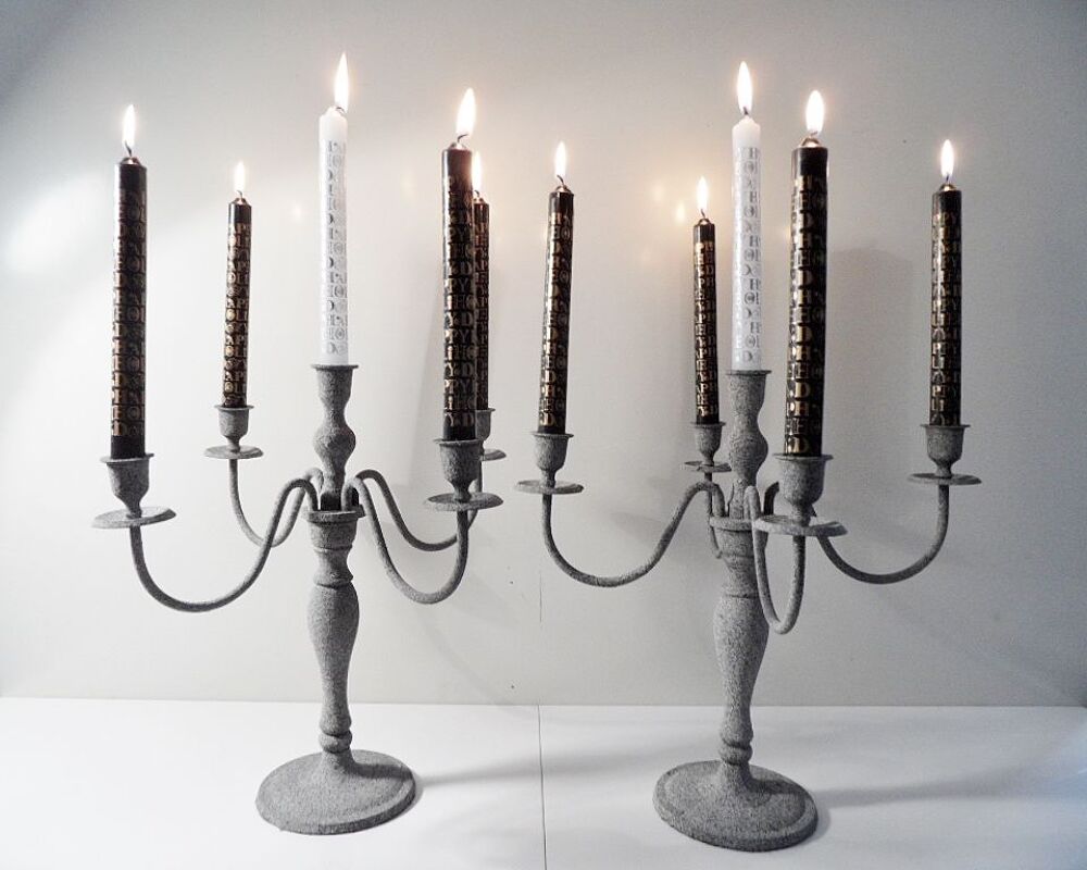 PAIRE DE CHANDELIER BOUGEOIR MODERNE ART DECO VINTAGE Granit Décoration