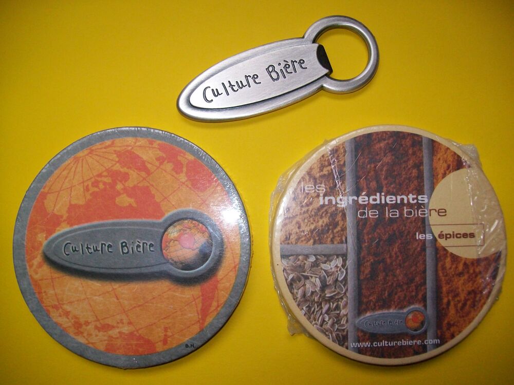 Lot d&eacute;capsuleur et sous-bock bi&egrave;re " Culture Bi&egrave;re " 