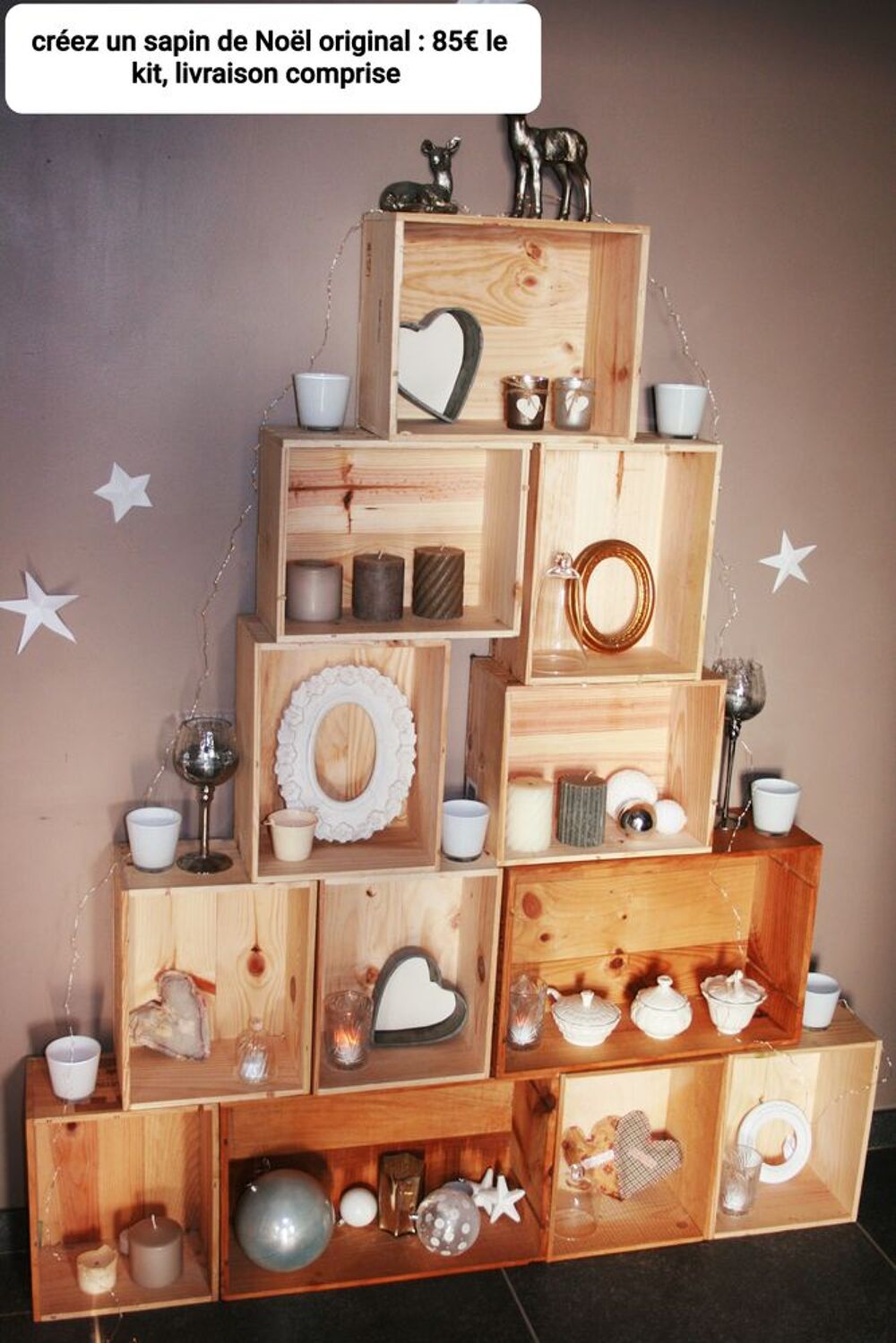 Kit sapin de No&euml;l en caisses de vin Décoration