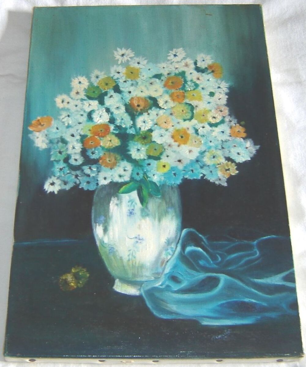  tableau ancien peinture fleurs Dcoration
