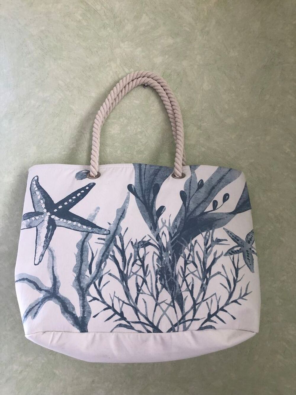 Sac de plage Blue Haiti en tissu avec poign&eacute;e en corde Maroquinerie