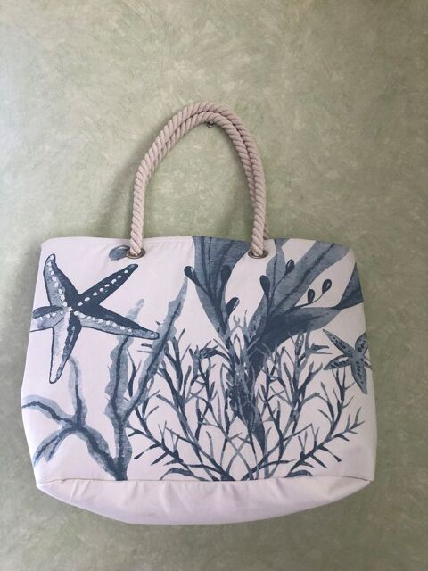 Sac de plage Blue Haiti en tissu avec poigne en corde 35 Beausoleil (06)