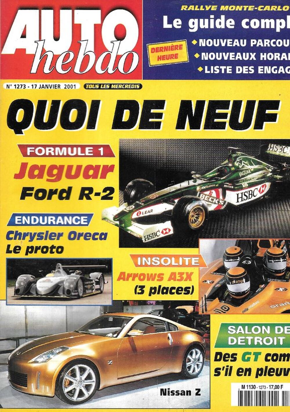 AUTO HEBDO n&deg;1273 2001 Paris Dakar Rallye Monte Carlo Livres et BD