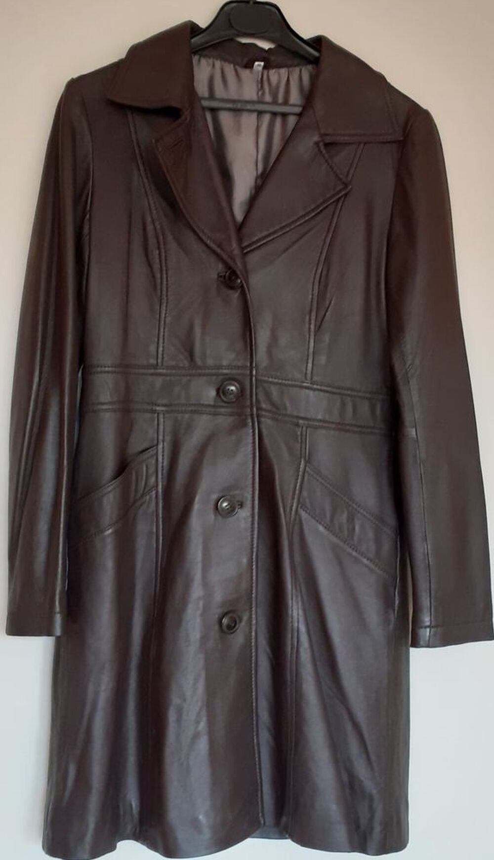 Manteau cuir Marron fonc&eacute; T38-40 Vêtements
