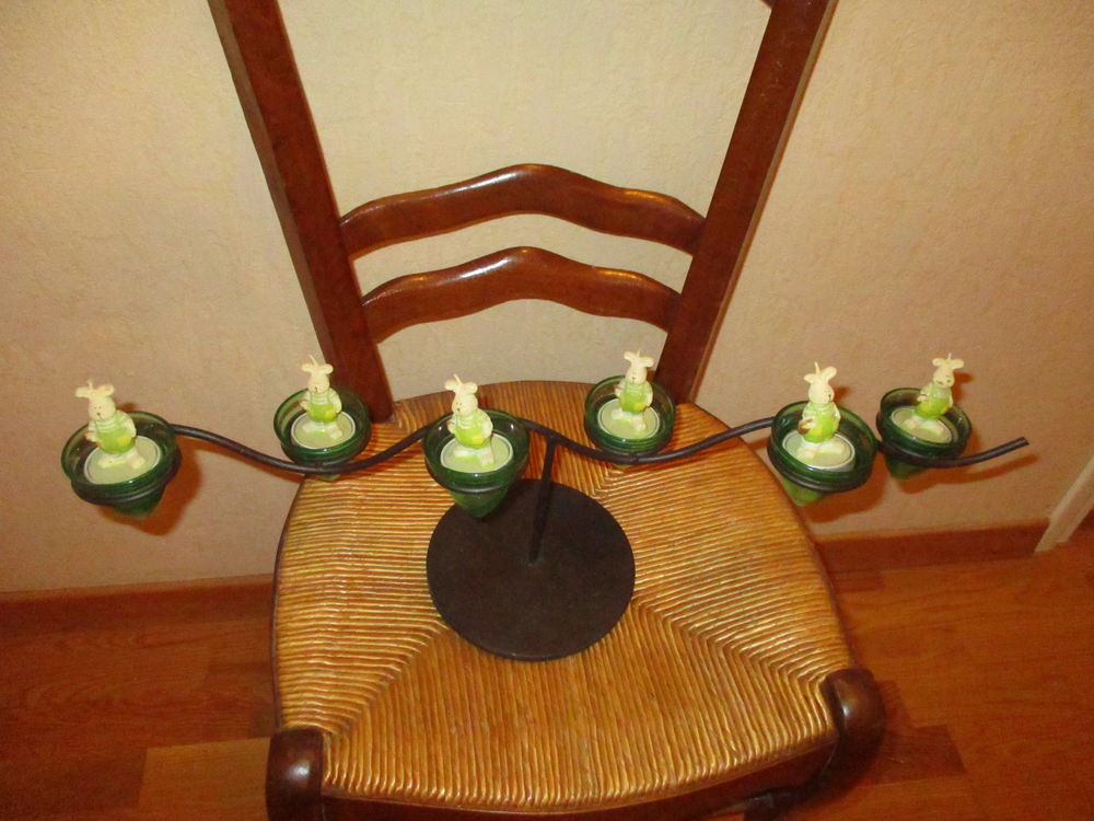 tr&egrave;s beau bougeoir verre fum&eacute; et fer forg&eacute; (6 en 1) lapins Décoration
