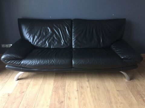 Canap cuir noir 3 places 250 Nommay (25)