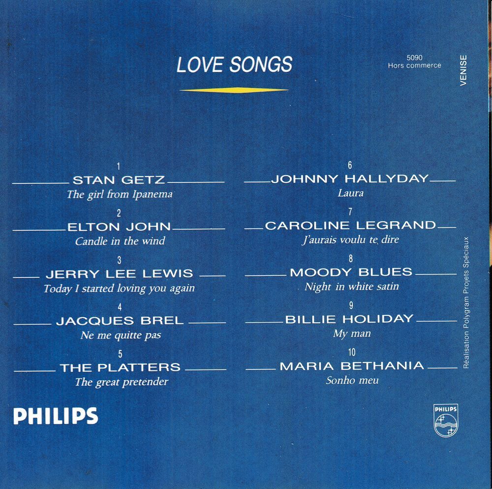 &quot;&nbsp;CD&nbsp;&quot; &Agrave; La Tentation Love Songs Objet Publicitaire Philips
CD et vinyles