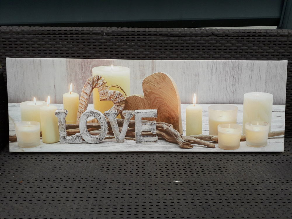 TBE Tableau contemporain "LOVE" avec allumage bougies p/ Décoration