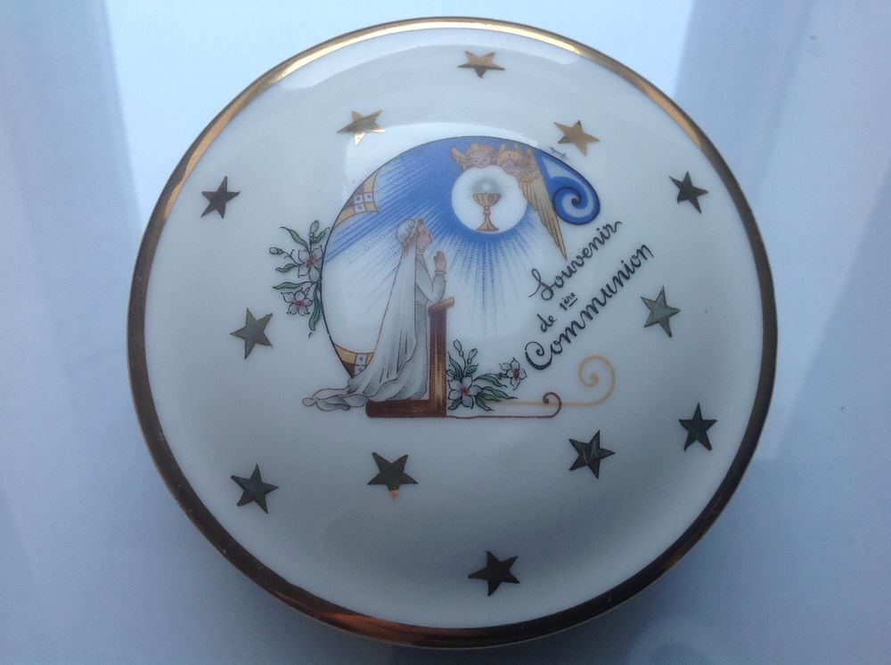 BOITE PORCELAINE SOUVENIR DE 1&egrave;re COMMUNION SIGN&Eacute;E Envoi Pos 