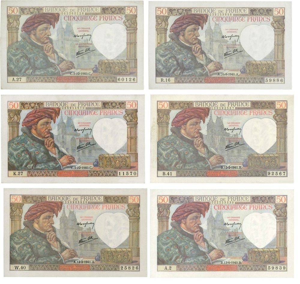 F 19 50 f jacques coeur 6 billets RARE 