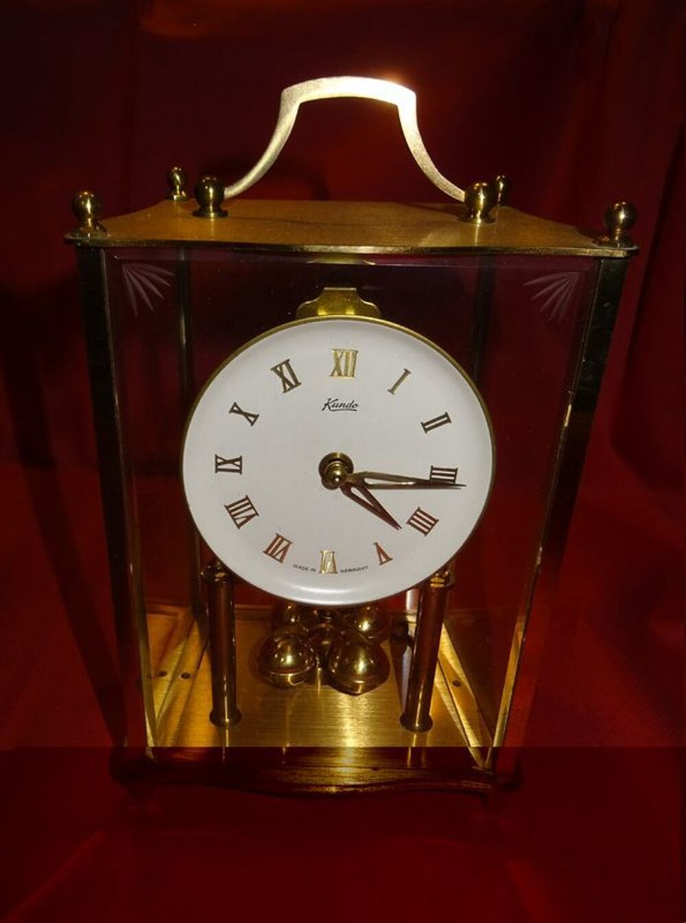 KUNDO PENDULE M&Eacute;CANIQUE ANN&Eacute;ES 50 ART D&Eacute;CO CAGE VERRE LAITON Décoration