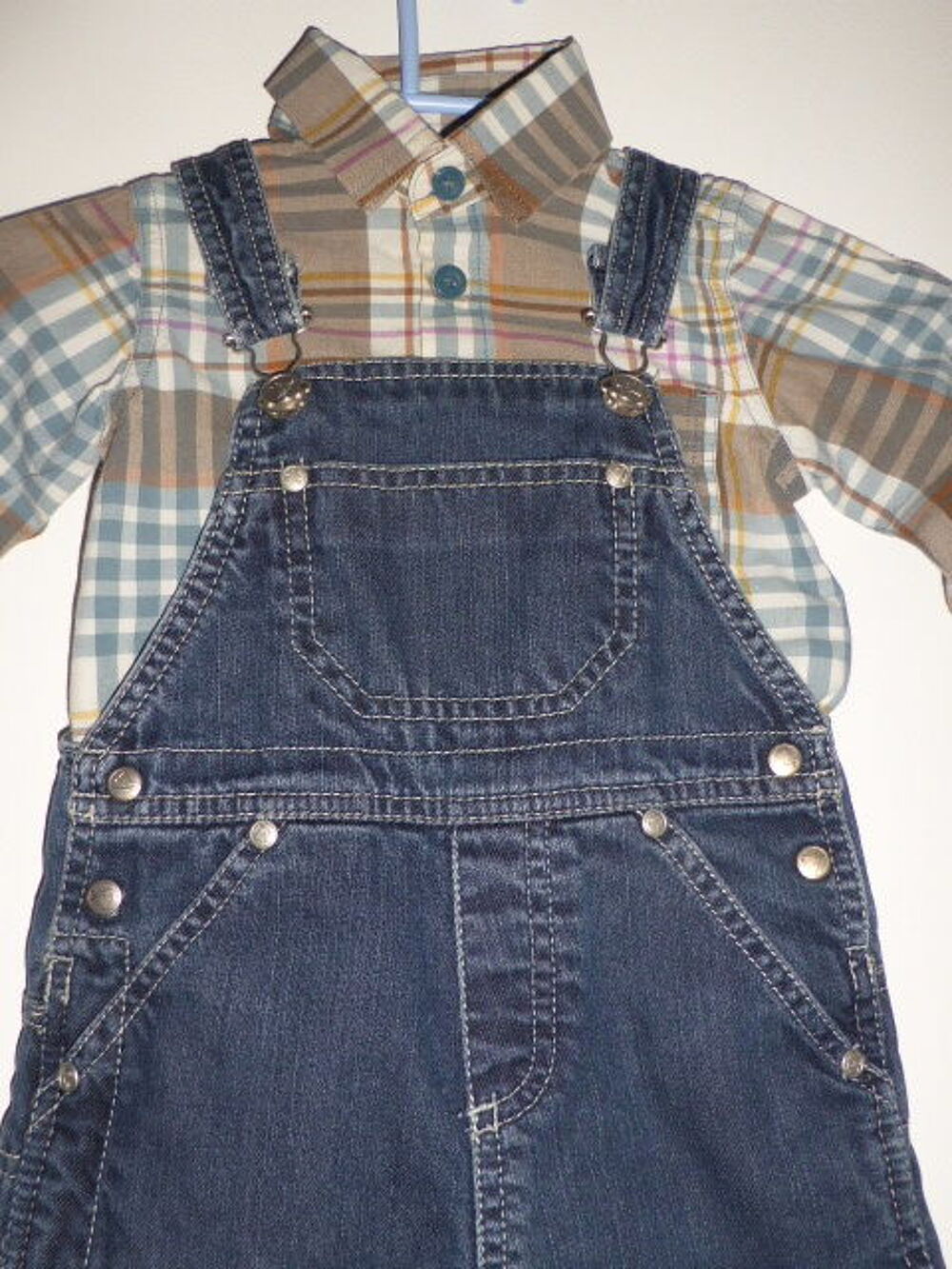Petit Bateau ensemble salopette jean et chemise 18 mois Vêtements enfants