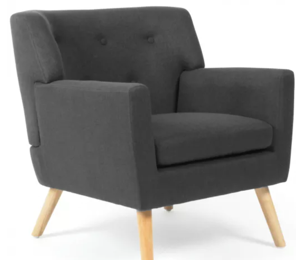 2 Fauteuils scandinaves en tissu gris anthracite tout neuf Meubles