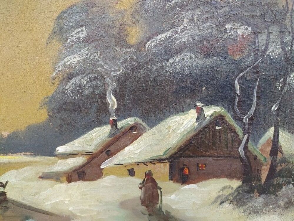 Tableau Barbizon XIX&egrave;me Paysage d'Hiver Sign&eacute; J. Chatelin 