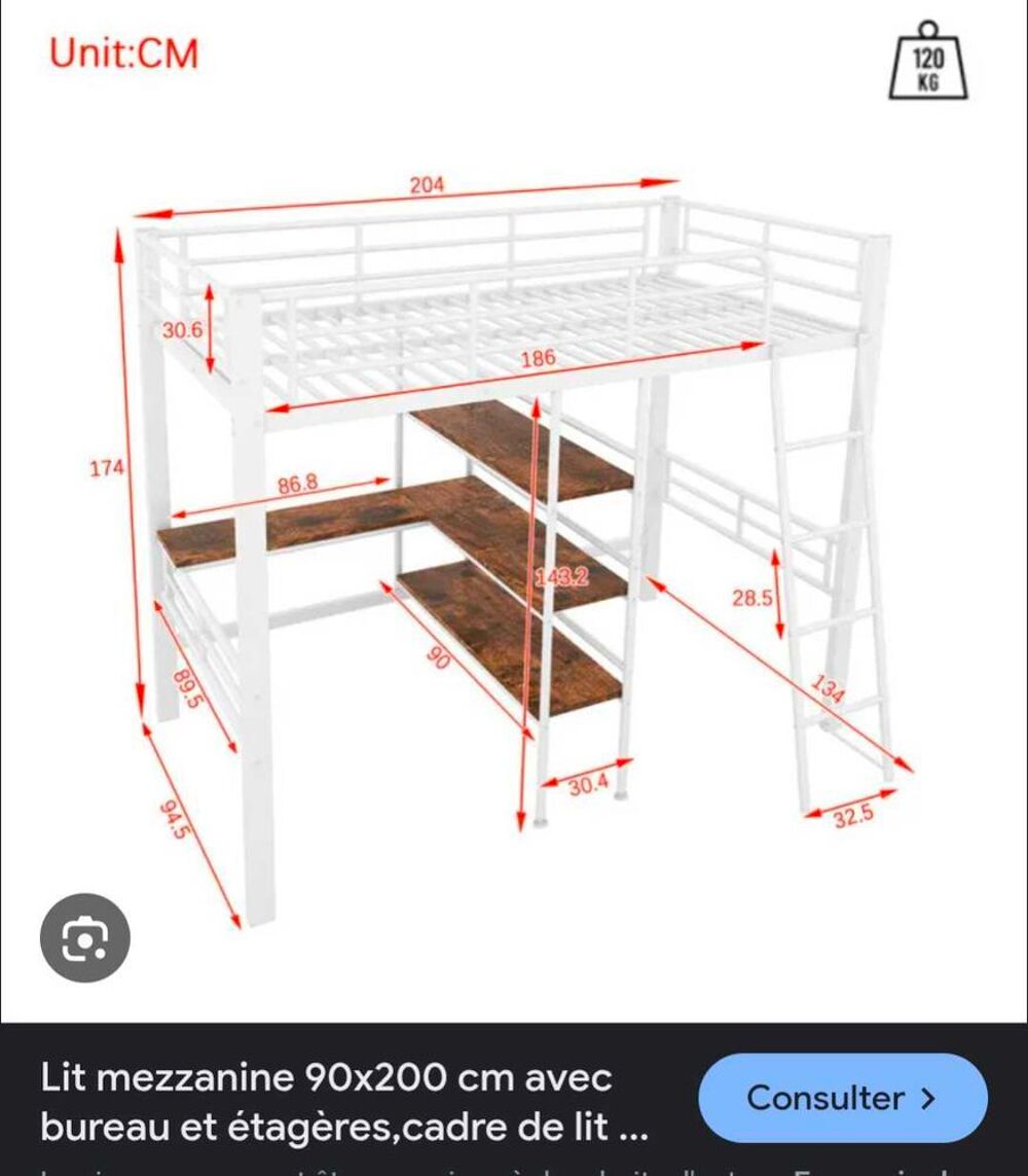 lit mezzanine 1 place Meubles