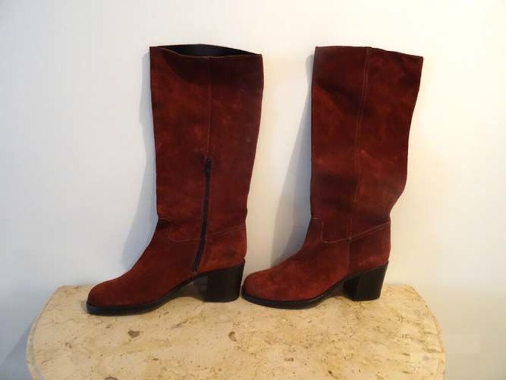 Bottes femme cuir, DONNA PIU, brun cuivr&eacute;, p 38, talons 6,5 Chaussures