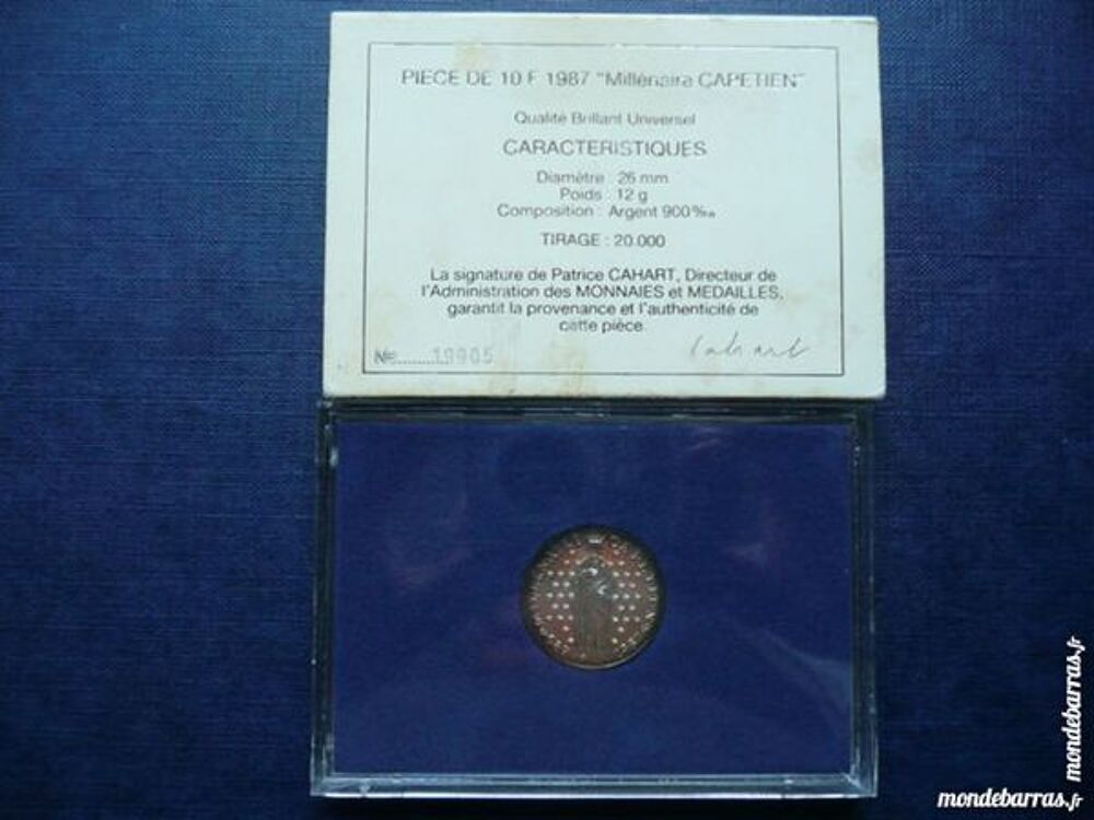 Pi&egrave;ce 10 fr Argent 1987 en BU Mill&eacute;naire Cap&eacute;tien 