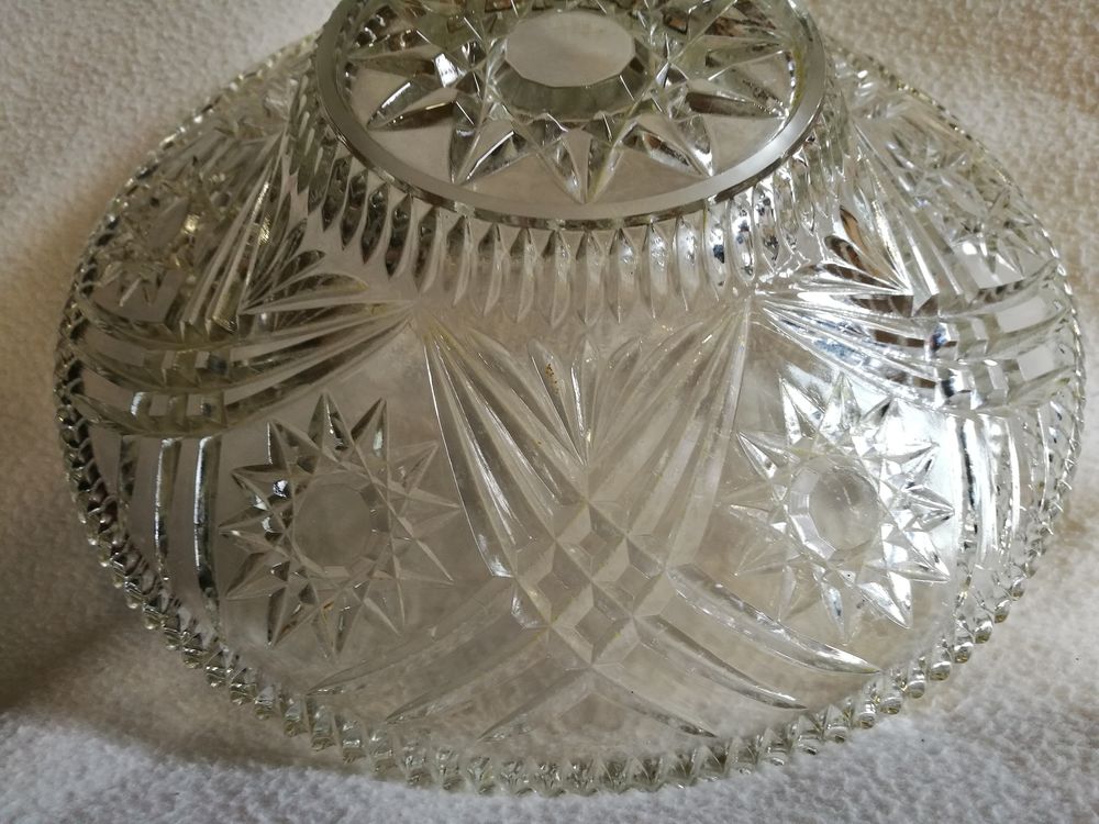 Coupe Fruits Ronde Verre D&eacute;cor Pointe de Diamants 30 cm Décoration
