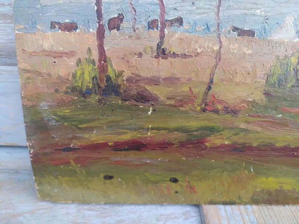 Tableau Impressionniste Paysage de Campagne Champs et Vaches 