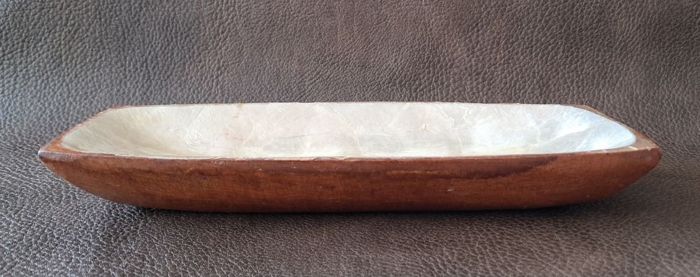 plateau ramasse monnaie vintage pier import en bois et nacre Dcoration