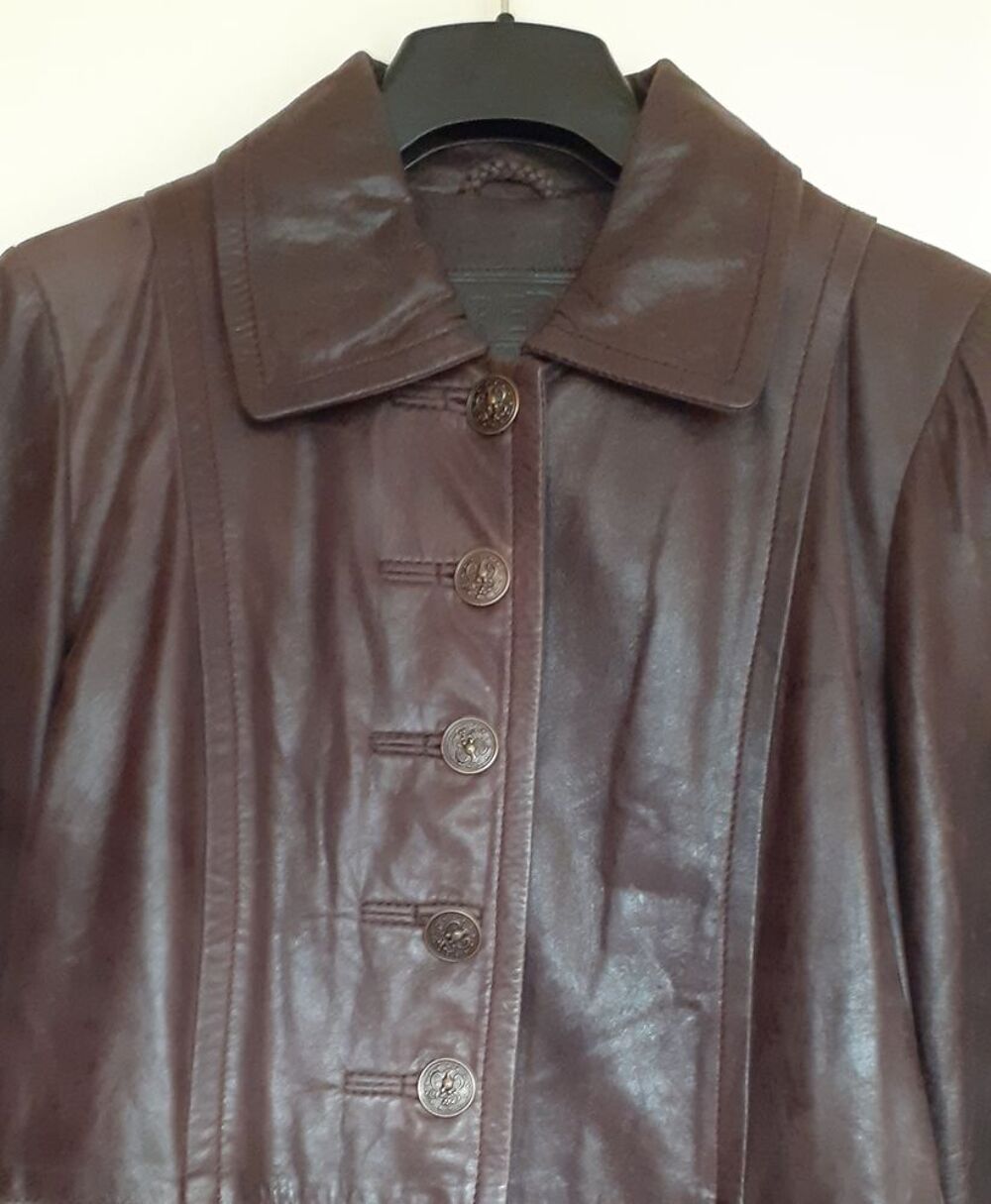 Manteau cuir Marron fonc&eacute; T36 Vêtements