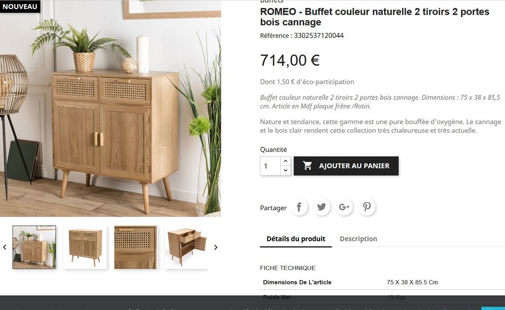 Buffet 2 portes 2 tiroirs cann&eacute;s Meubles