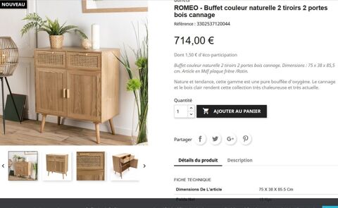 Buffet 2 portes 2 tiroirs cann�s 80 Le Cheylard (07)