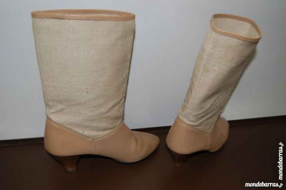 boots beige en cuir et toile Chaussures