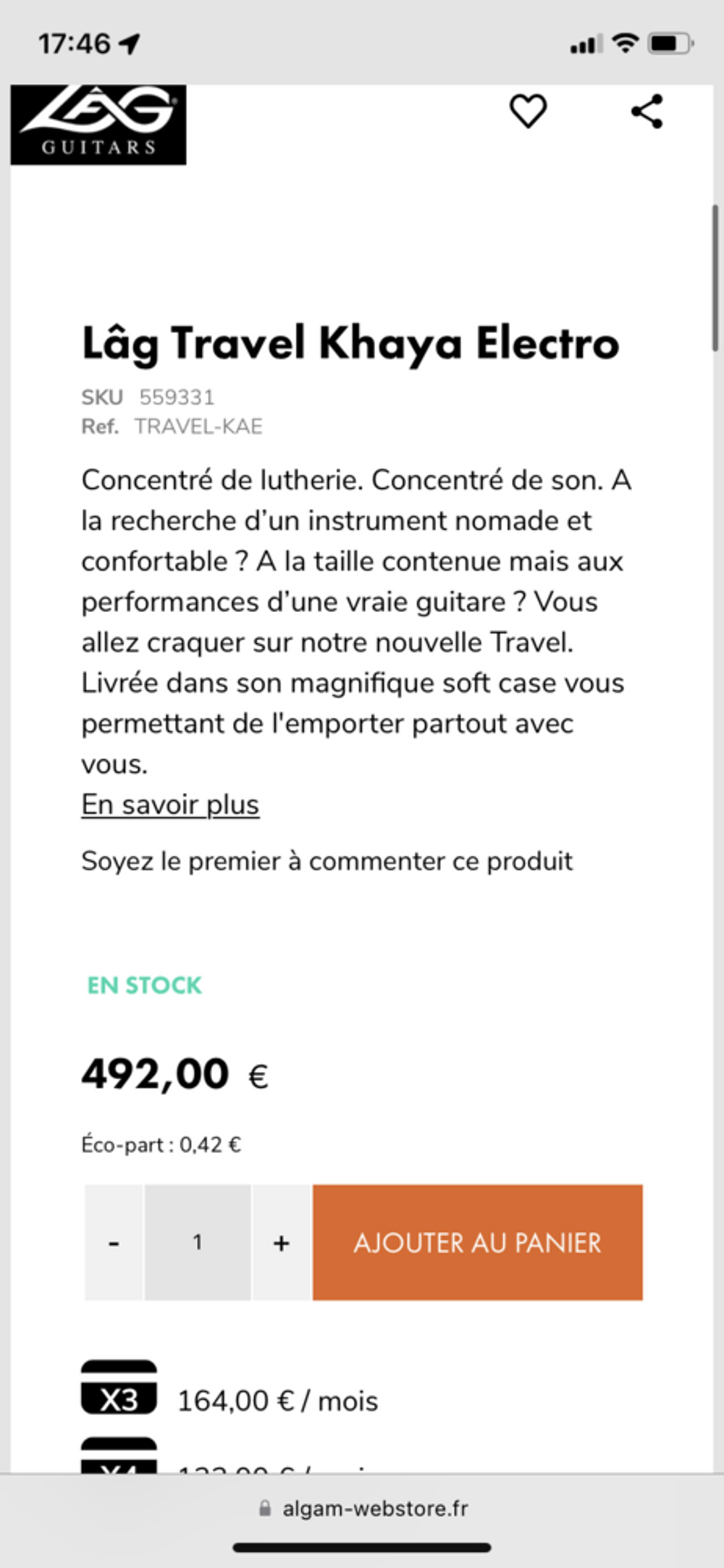 Guitare Lag Travel &eacute;lectroacoustique Instruments de musique