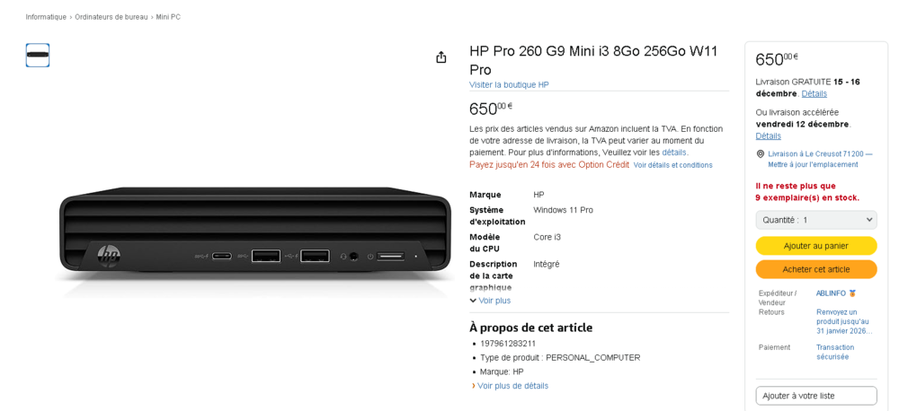 *HP 260 G9 DESKTOP MINI NEUF* Matériel informatique