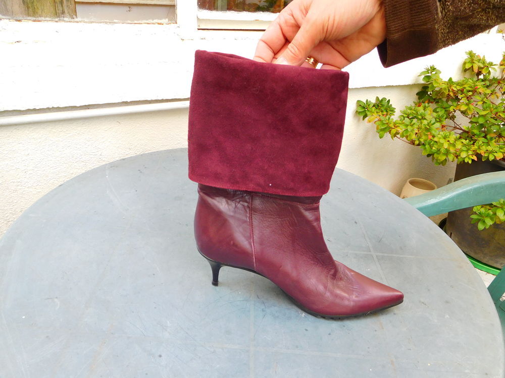 belles bottes en cuir couleur bordeaux quasi neuves Chaussures