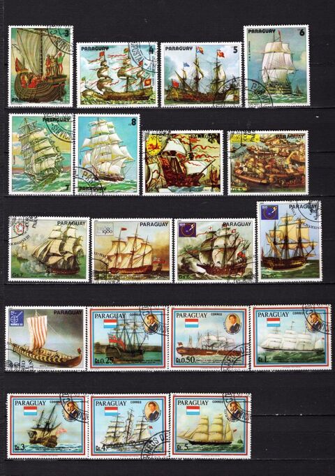 lot de 23 timbres du PARAGUAY avec des BATEAUX 1 Les glisottes-et-Chalaures (33)
