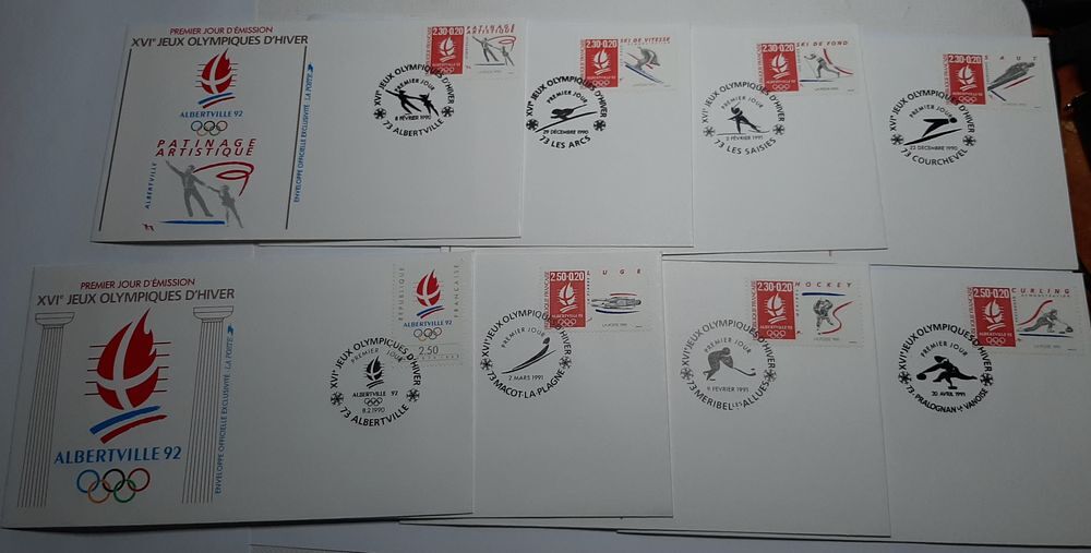 Lot de 8 enveloppes 1er Jour disciplines JO d'Alberville 92 