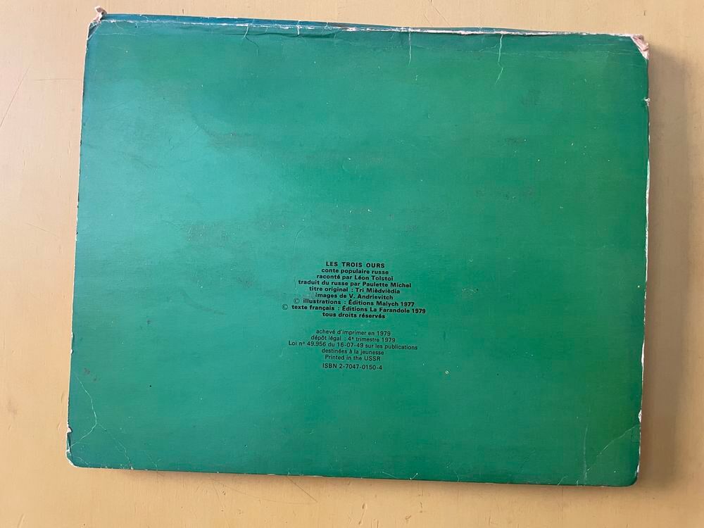 Livre EO ancien 1979 3D LES TROIS OURS conte Russe L.TOLSTO&Iuml; Livres et BD