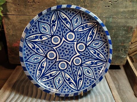 Ancien Plat Marocain Bleu F�s 40 Loches (37)