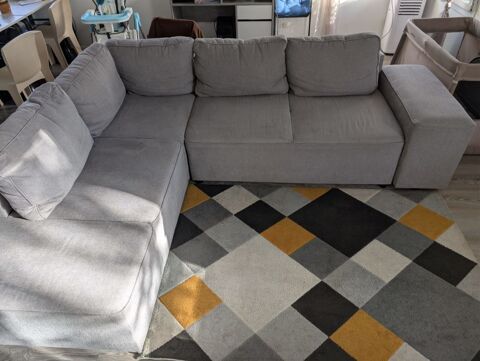 Grand canapé d'angle convertible gris - Coffre et 2 poufs 420 Toulouse (31)