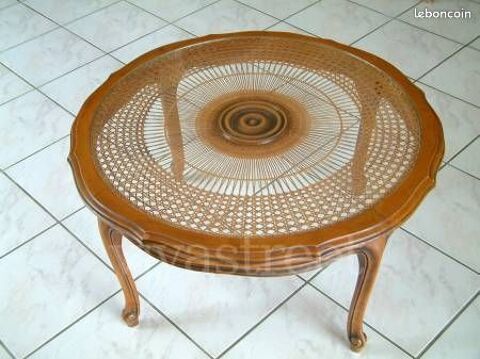 Belle table basse merisier, tresse et vitrage diametre 85 120 Rambouillet (78)