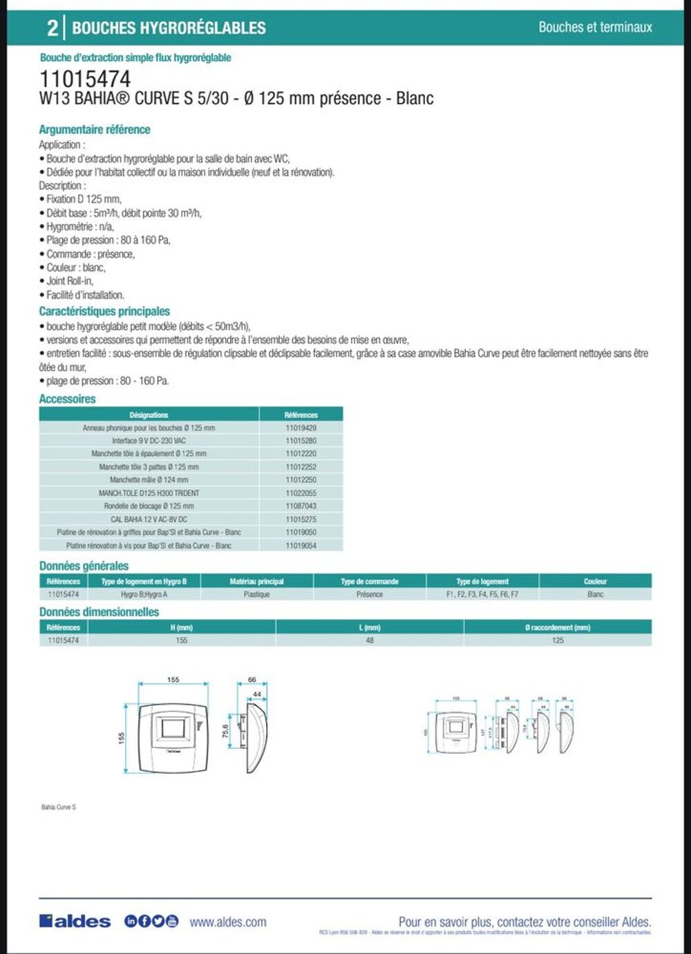 Bouche VMC hygror&eacute;glable ALDES Bahia Curve W13 ? WC Bricolage