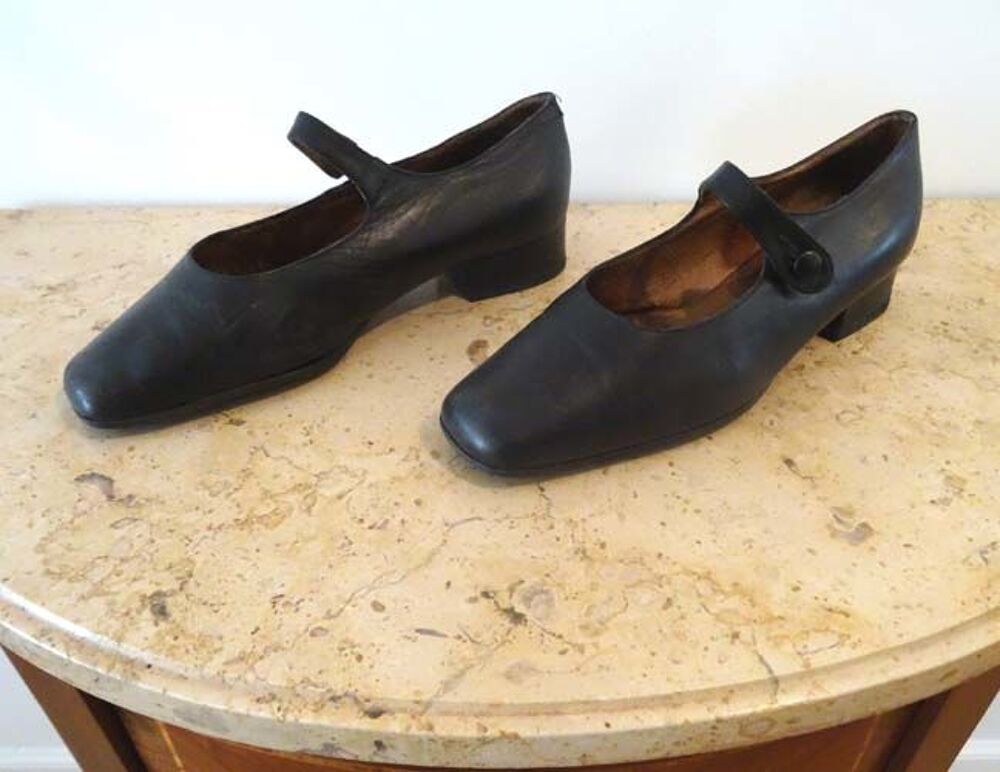 Chaussures femme &agrave; bride en cuir noire, p 37, talons 3 cm Chaussures