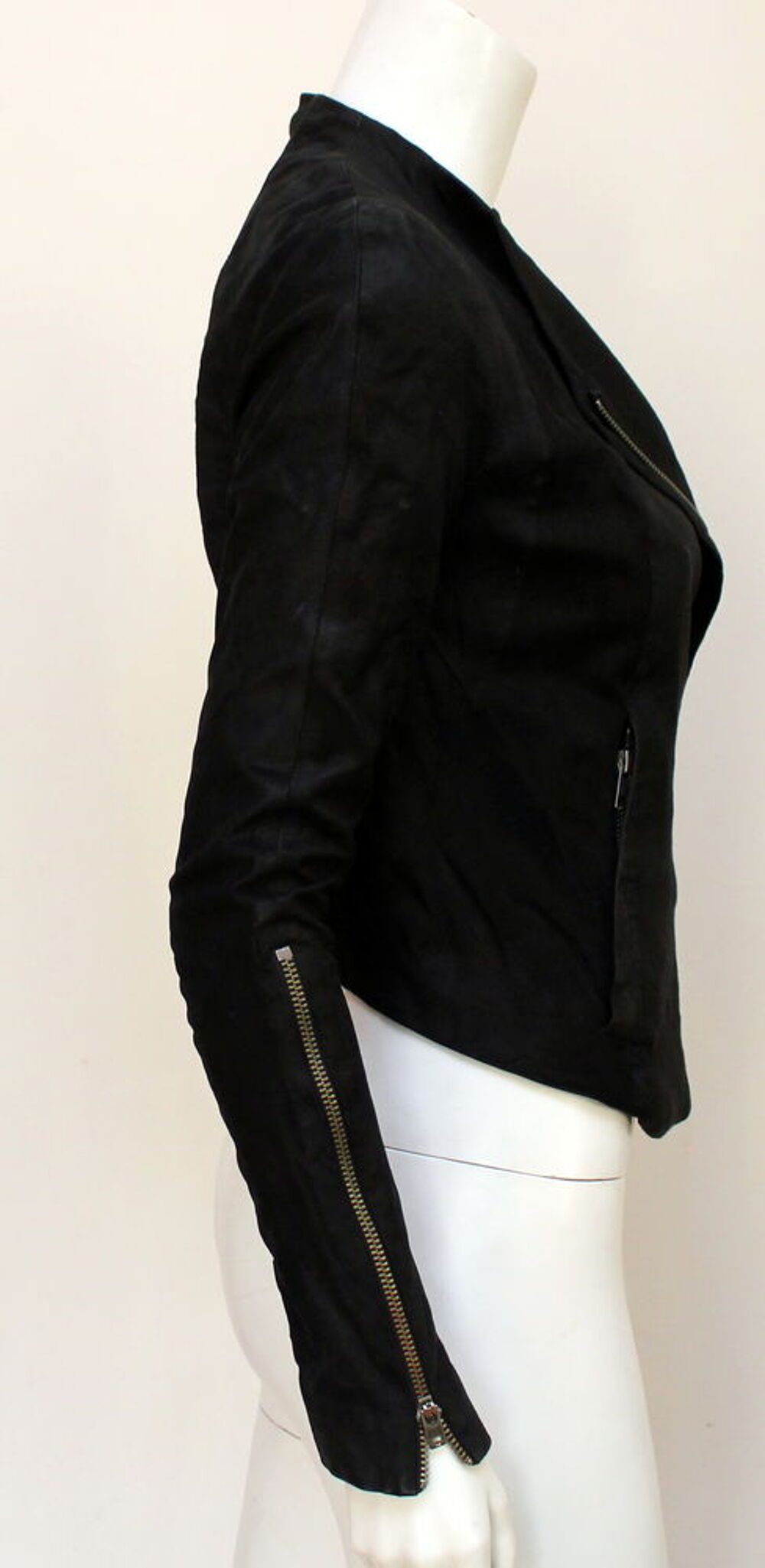 Veste zipp&eacute;e cuir et canvas HELMUT LANG T.S Vêtements