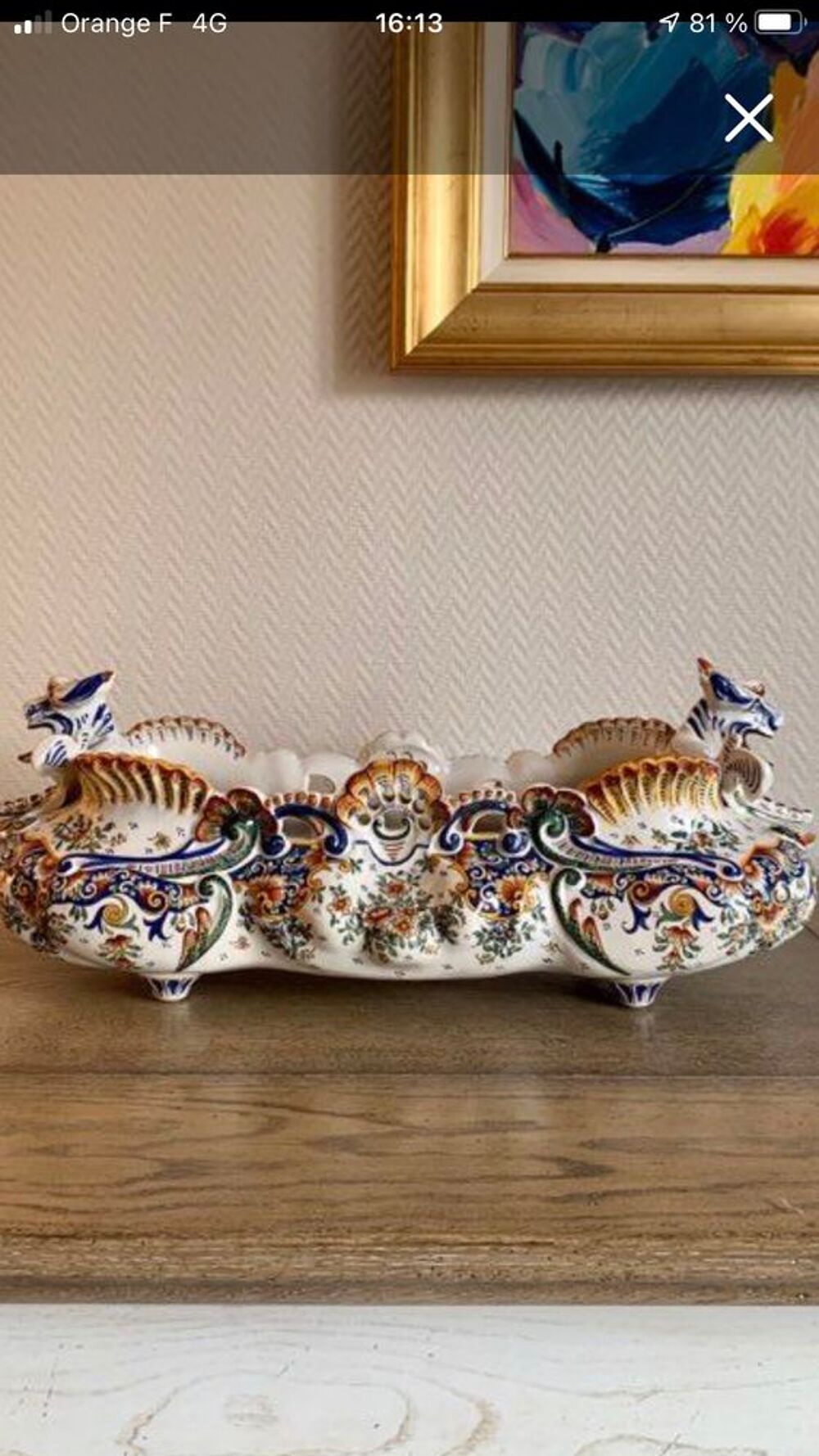 jardini&egrave;re fa&iuml;ence de Desvres sign&eacute;e Décoration