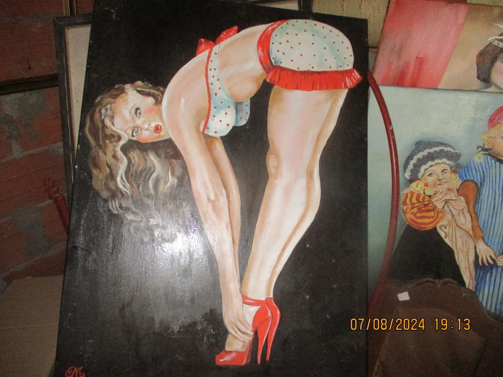 GRAND TABLEAU HUILE SUR TOILE PIN UP Décoration
