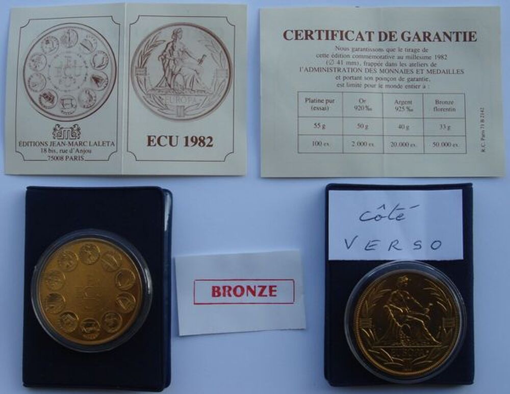 Ecu europ&eacute;en en Bronze florentin de 1982 _ Comme neuf 