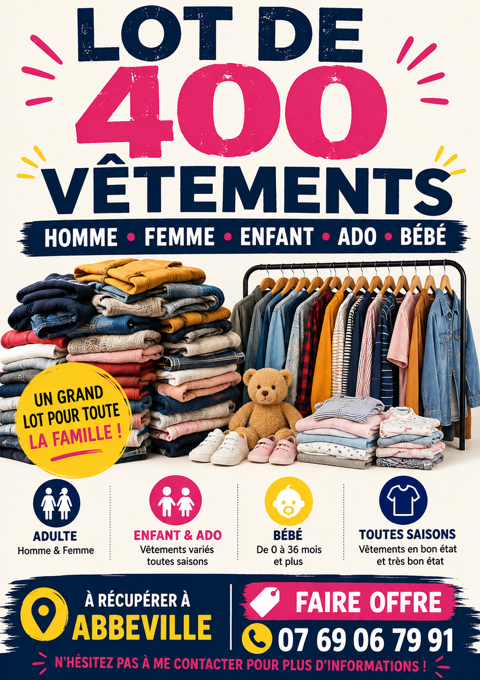 Lot 400 habits vêtements Abbeville (80)