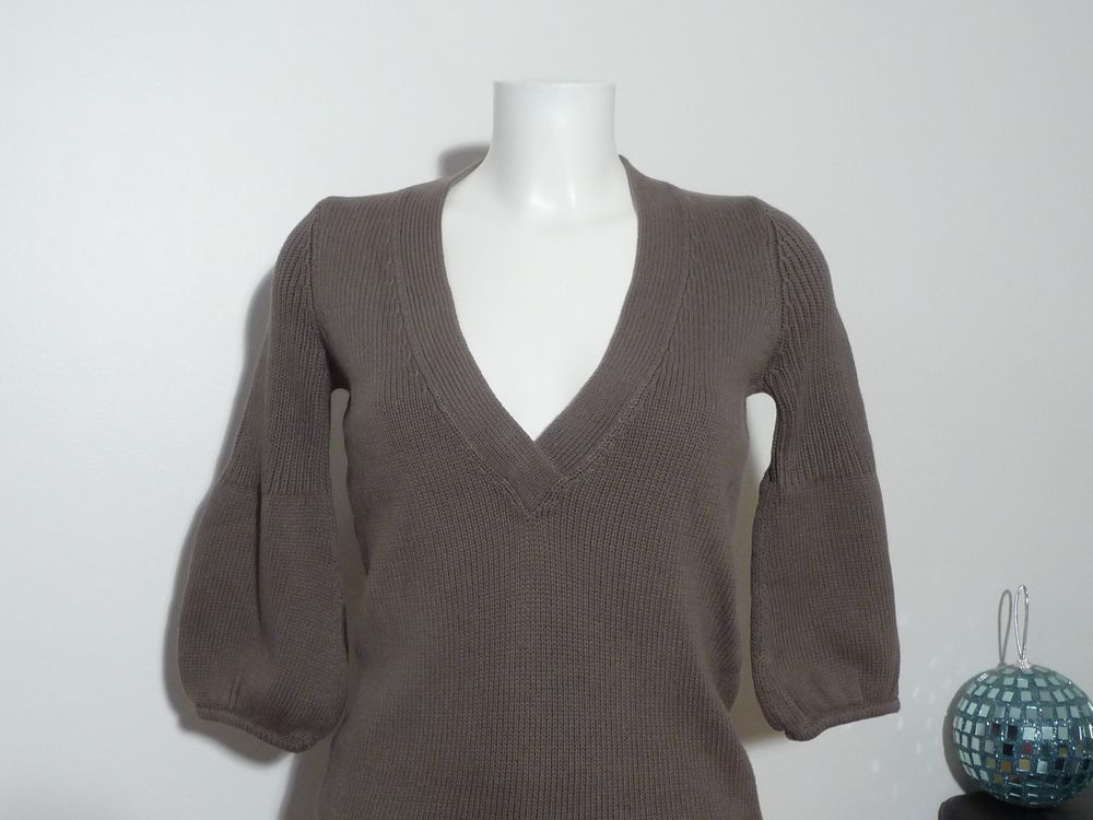 Pull 100% Coton Marron Taupe &agrave; Manches 3/4- 3 Suisses Vêtements