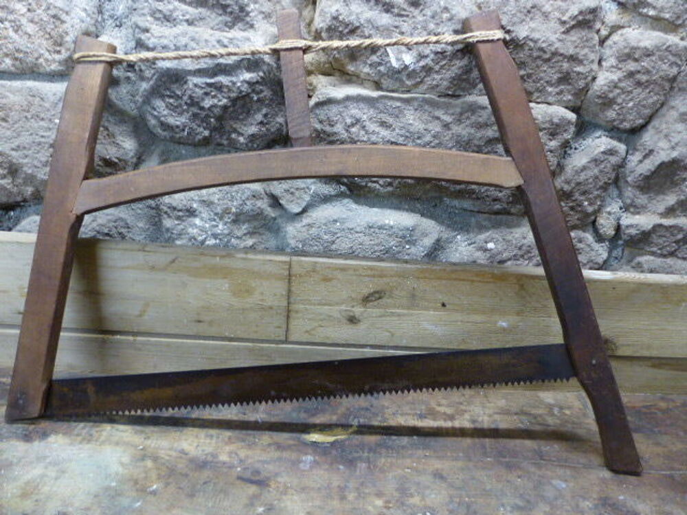 Scie &agrave; cadre ancienne en bois 83 cm Décoration