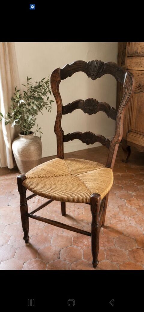 Chaise ancienne bois et paille Annebault (14)